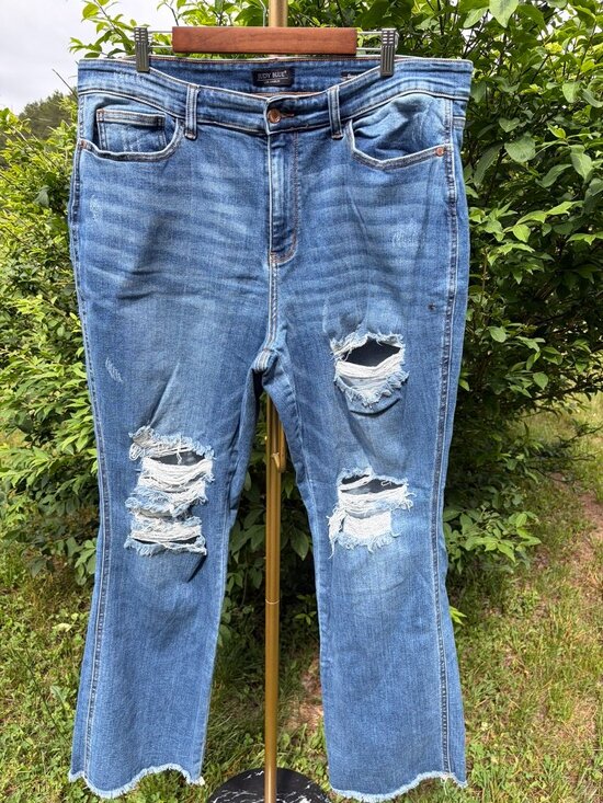 Judy Blue Denim - Judy Blue Distressed Bootcut Raw Hem Jeans Size 20W